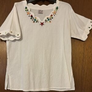 Floral Embroidered White Blouse